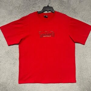 VTG Melbourne Australia T Shirt Men's Sz XL Red Kangaroo Spell Out Embroider Tee